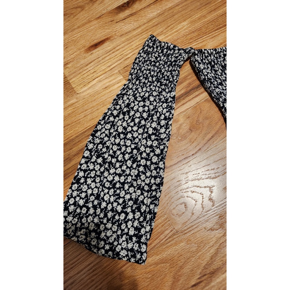 Billabong Night Fox Dress XS Black Floral Smocked Off Shoulder Mini Cottagecore - Picture 4 of 11